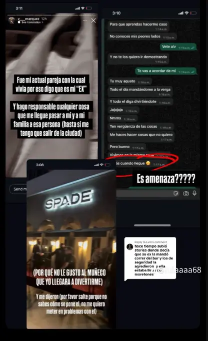 En varias historias, Valeria destacó la conducta violenta de su expareja. X.