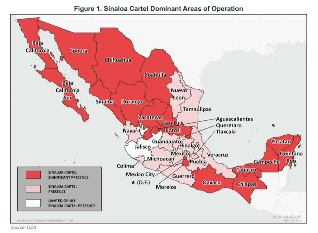 La presencia del Cártel de Sinaloa. DEA.