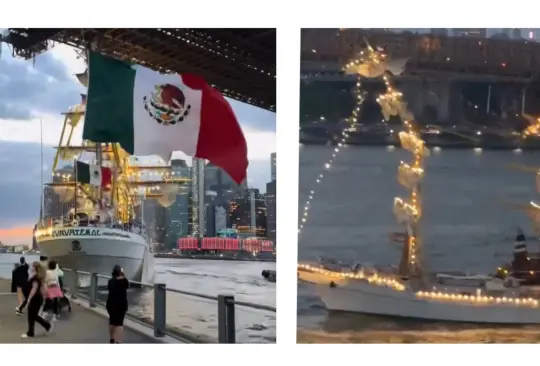 Buque Cuauhtémoc de la Marina choca con puente de Brooklyn en Nueva York Buque Cuauhtémoc de la Marina choca con puente de Brooklyn en Nueva York