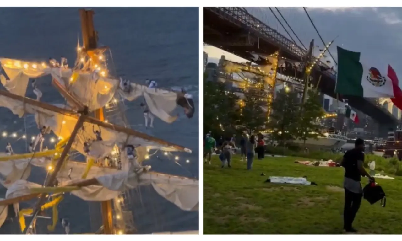  Difunden video de tripulantes heridos tras choque del buque Cuauhtémoc en el puente Brooklyn 