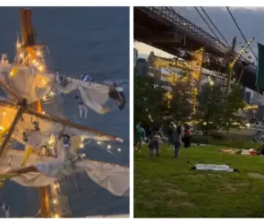 Difunden video de tripulantes heridos tras choque del buque Cuauhtémoc en el puente Brooklyn