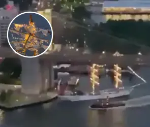 ¿Qué está haciendo?: Difunden nuevo video del choque del buque Cuauhtémoc contra el puente de Brooklyn