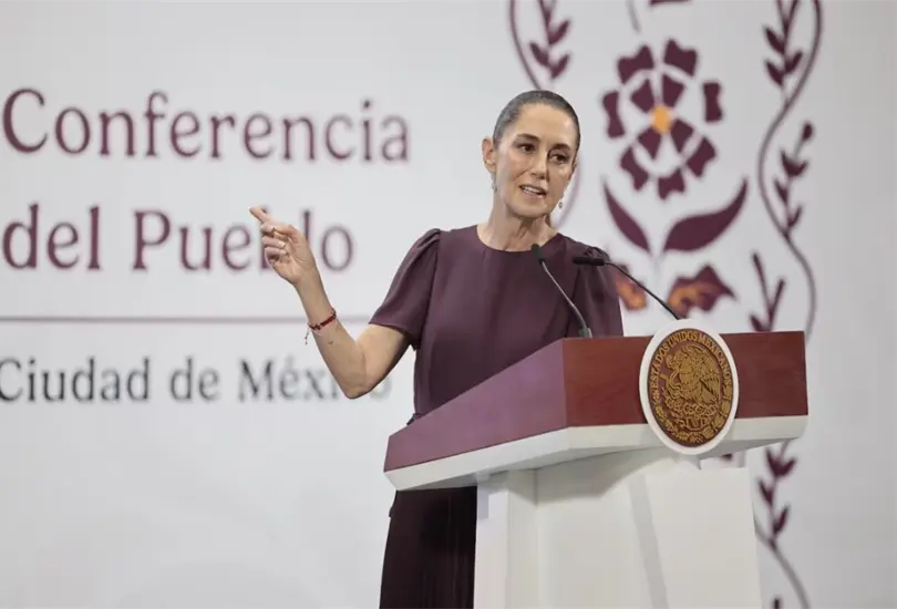 Claudia Sheinbaum en la Ma&ntilde;anera de este jueves, en Palacio Nacional.
