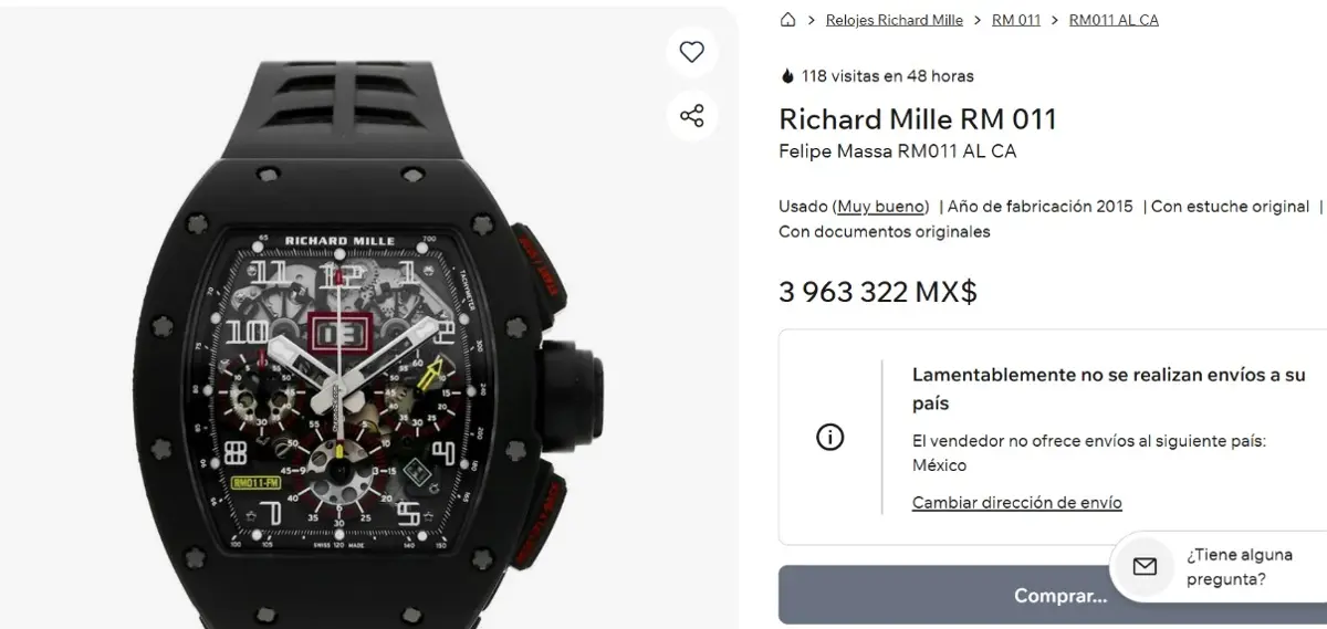 El modelo que portaba "Chanito" podría tratarse de un Richard Mille RM 011 Felipe Massa Titanium. Especial.
