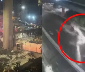 Captan momento exacto en que volcó una pipa de Pemex en Periférico