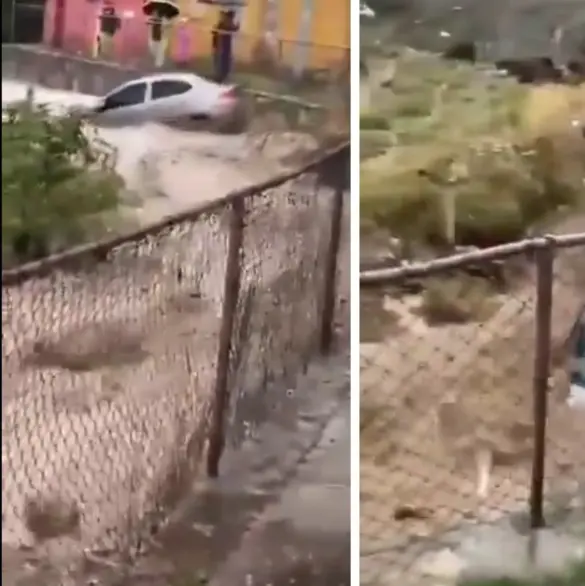 Auto es arrastrado por la corriente tras lluvia torrencial en Pachuca