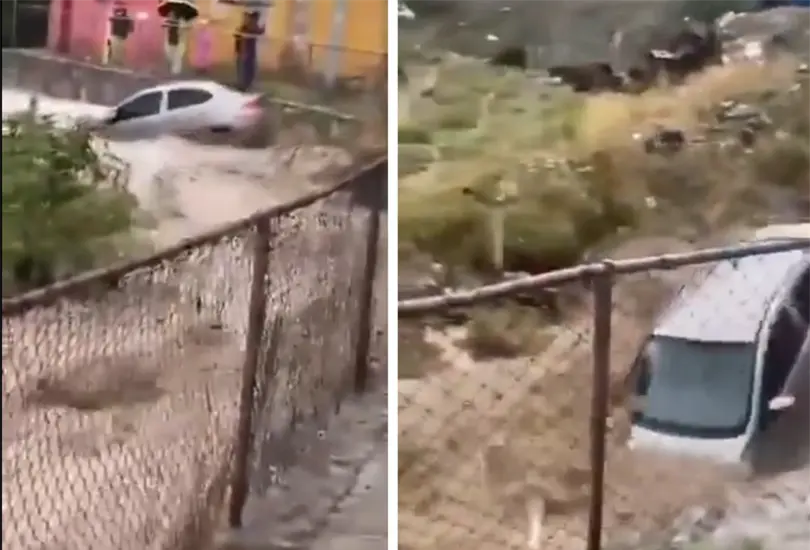 El auto fue llevado por la corriente como si fuera un juguete.