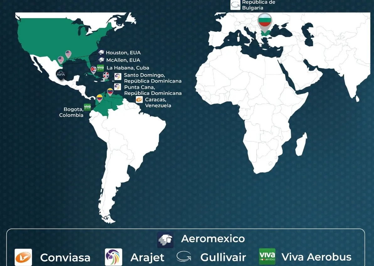 Los destinos internacionales del AIFA. AIFA.