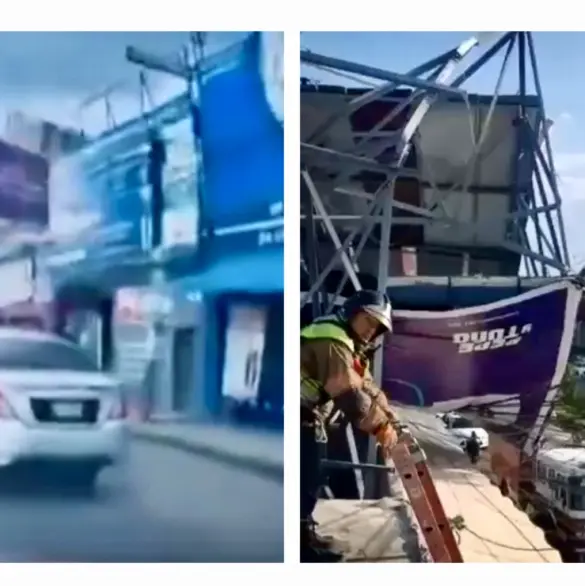 Fuertes vientos tiran espectacular en negocios de Ecatepec | VIDEO
