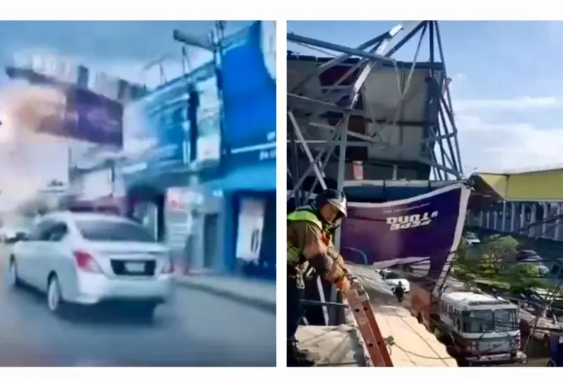 Fuertes vientos tiran espectacular en negocios de Ecatepec | VIDEO Fuertes vientos tiran espectacular en negocios de Ecatepec | VIDEO