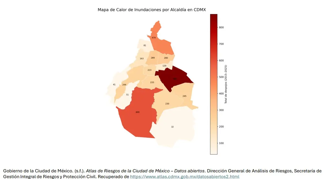El mapa de calor de las inundaciones en la CDMX. Mauricio Hernández | Quinto Poder.