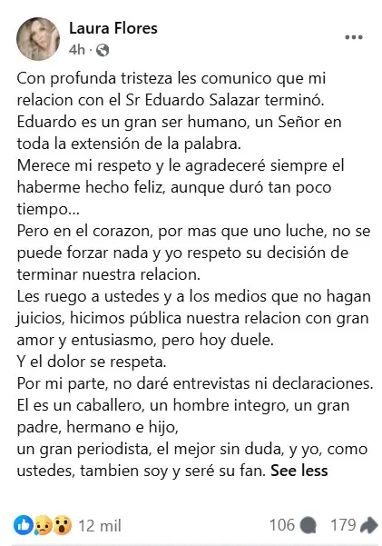Laura Flores termina con Lalo Salazar Facebook