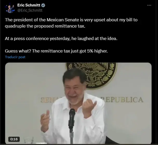 El senador senador Eric Schmitt responde a Noroña Especial