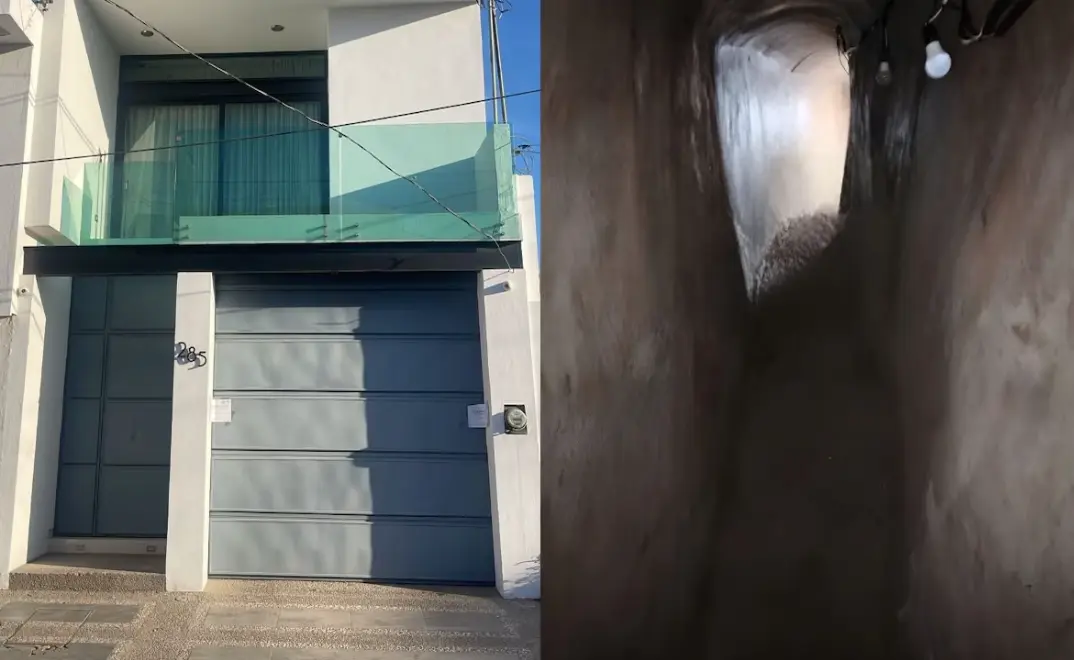 El túnel y la vivienda por la que habría huido Iván Archivaldo Guzmán en Tierra Blanca, Sinaloa. Especial