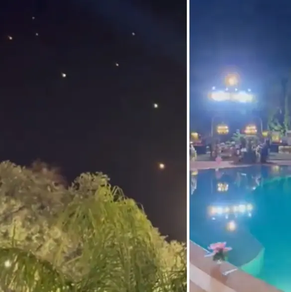 El plena celebración de una boda, captan misiles iraníes cruzando el cielo