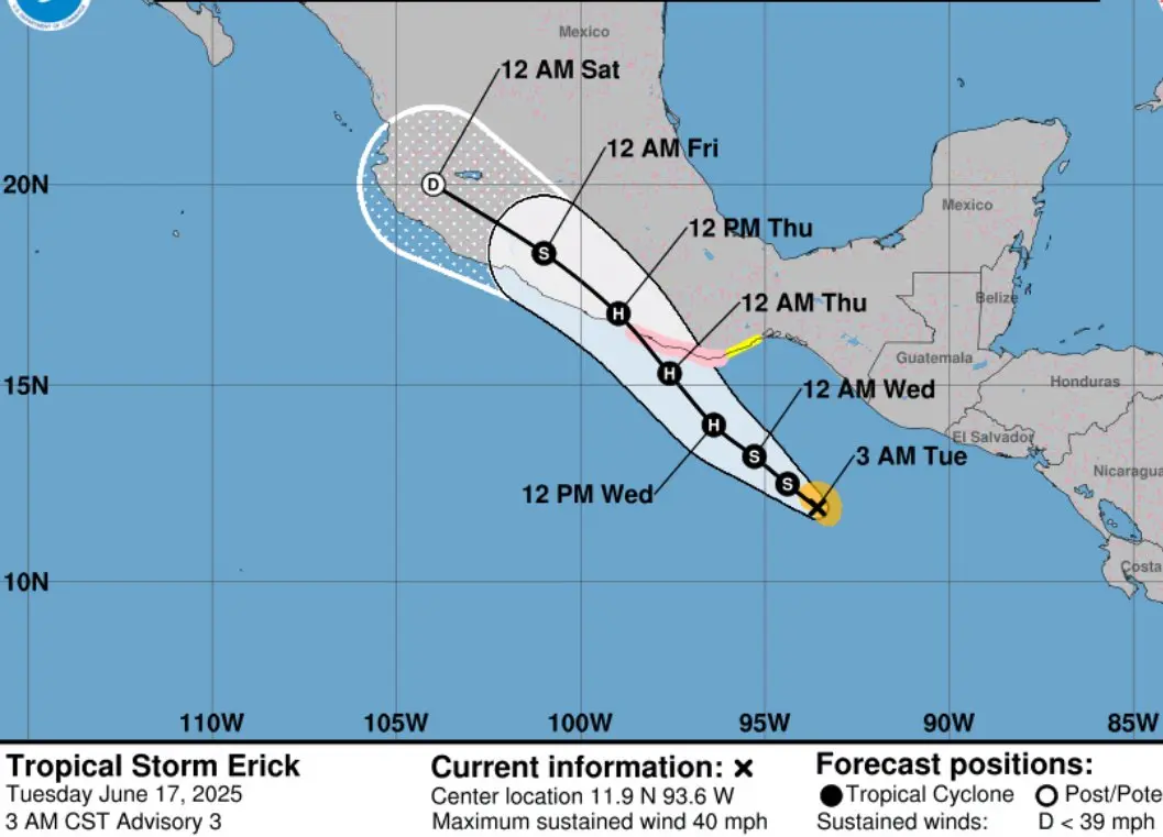 La trayectoria del huracán Erick. Especial.