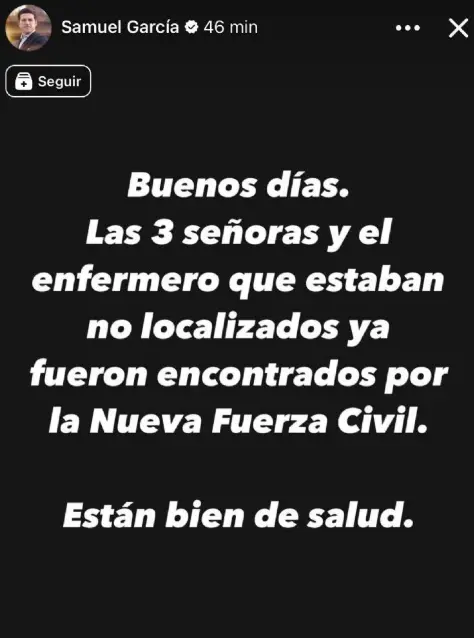 Samuel García confirmó el hallazgo de las personas. Instagram.