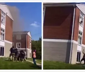 Madre lanza a su bebé desde un tercer piso para salvarlo de explosión