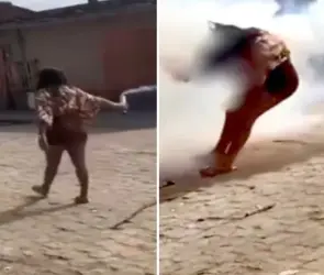 Mujer colapsa tras explotarle pirotecnia en el rostro durante fiestas religiosas