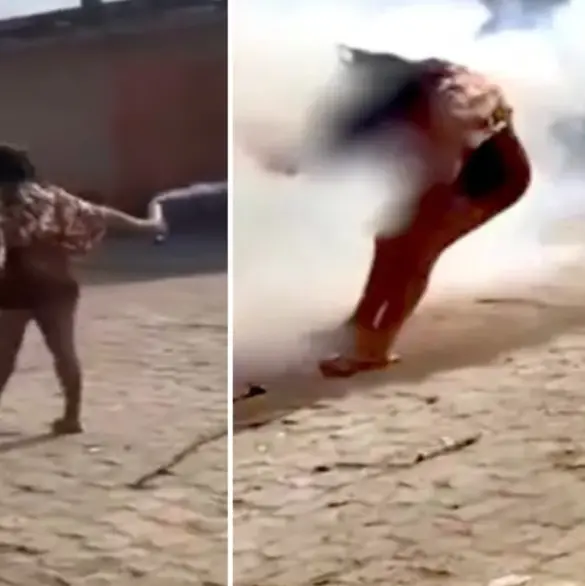 Mujer colapsa tras explotarle pirotecnia en el rostro durante fiestas religiosas