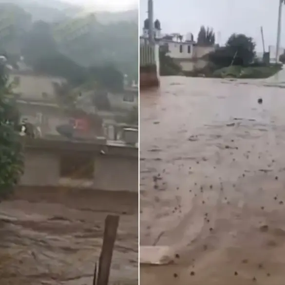 Así se desbordó el río en Tianguistenco, Edomex por las fuertes lluvias; arrasó con todo a su paso