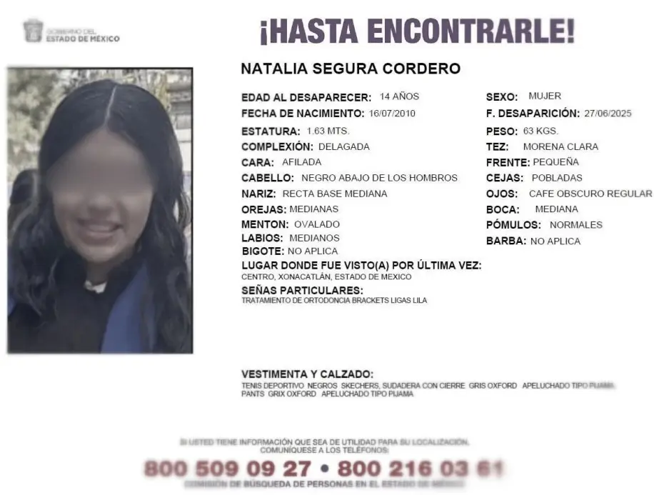 La ficha de búsqueda de Natalia Segura. Especial.
