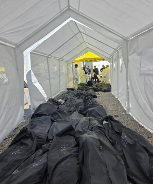 Cientos de cuerpos fueron apilados en el crematorio abandonado. X.