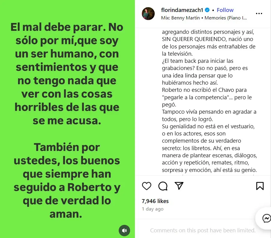 Florinda Meza pide un alto a críticas Instagram