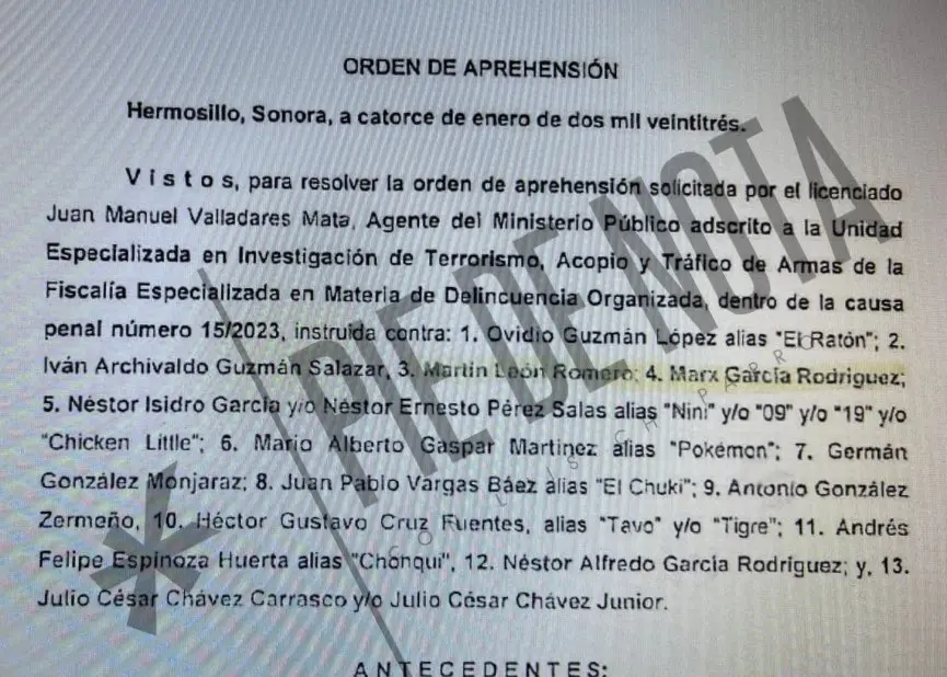 Orden de aprehensión de Julio César Chávez Jr. Especial