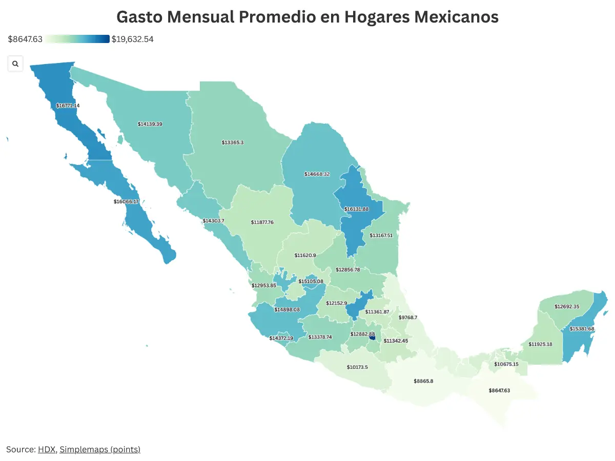 El mapa de México de acuerdo con el gasto de los hogares. Mauricio Hernández | Quinto Poder.