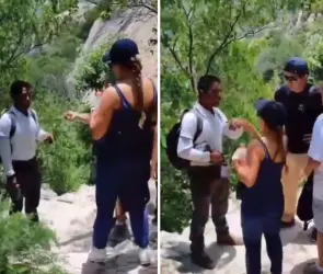 Turistas estadounidenses rayan monolito de Peña de Bernal y se niegan a reparar el daño: "Todos lo hacen"