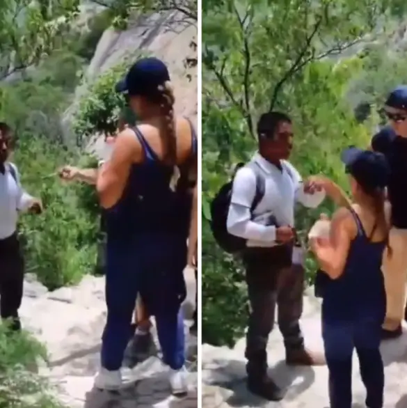 Turistas estadounidenses rayan monolito de Peña de Bernal y se niegan a reparar el daño: "Todos lo hacen"