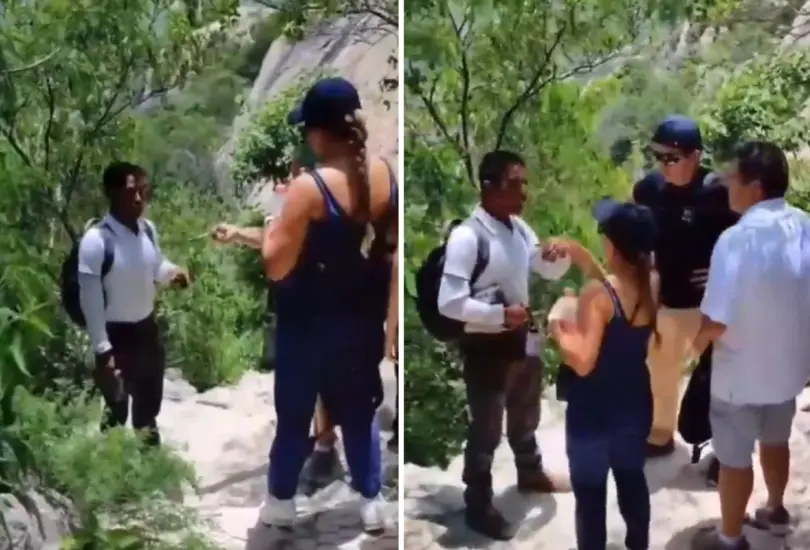 Turistas estadounidenses rayan monolito de Peña de Bernal Turistas estadounidenses rayan monolito de Peña de Bernal