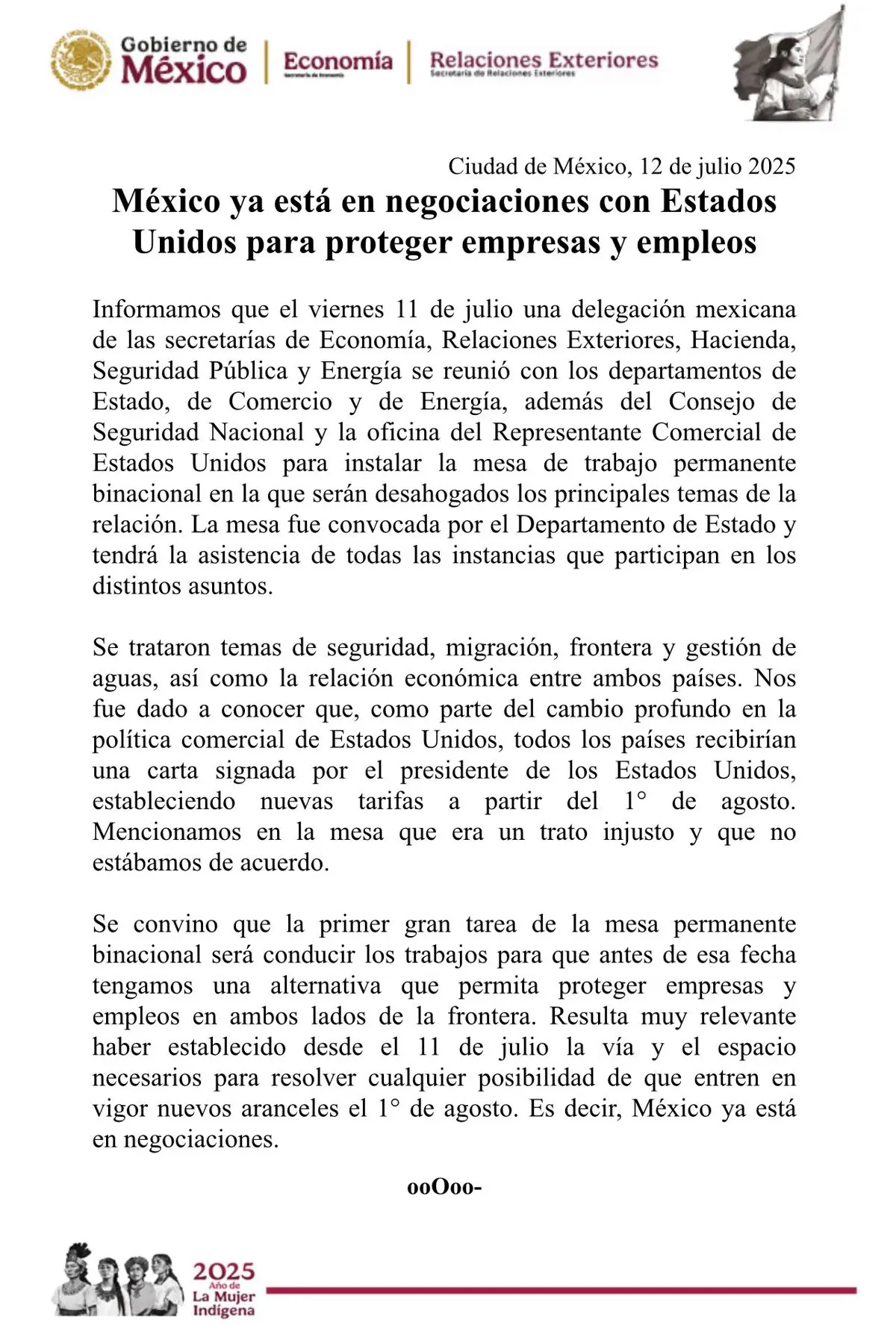 Secretarías de Economía y Relaciones Exteriores rechazan aranceles de Trump Especial