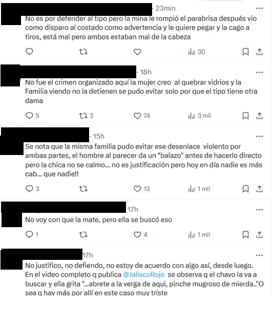 Mensajes en redes sociales donde los usuarios culpan a la víctima de su propia muerte. X.