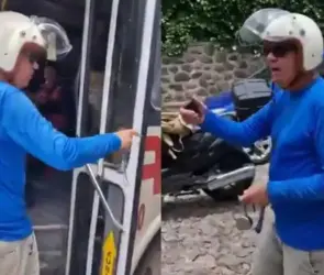 "Lord Gringo" bloquea calle con su moto y explota contra mexicanos