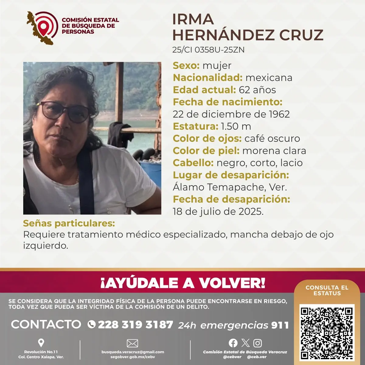 La ficha de búsqueda de Irma Hernández. Especial.