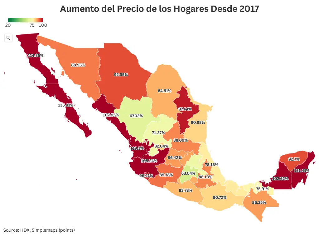 Lo estados donde más se ha encarecido el costo de la vivienda. Mauricio Hernández | Quinto Poder.