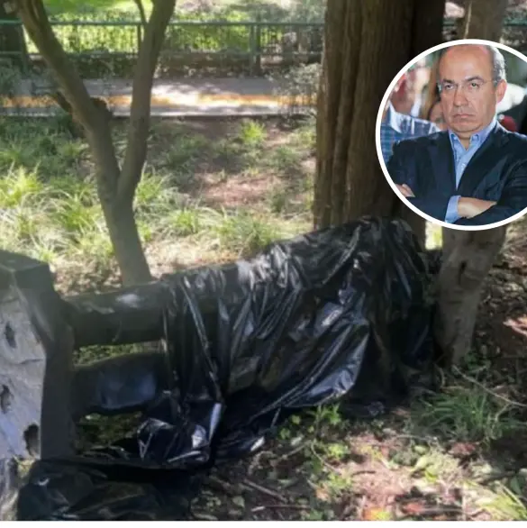 Árbol derriba estatua de Felipe Calderón en Los Pinos; costó más de medio millón de pesos