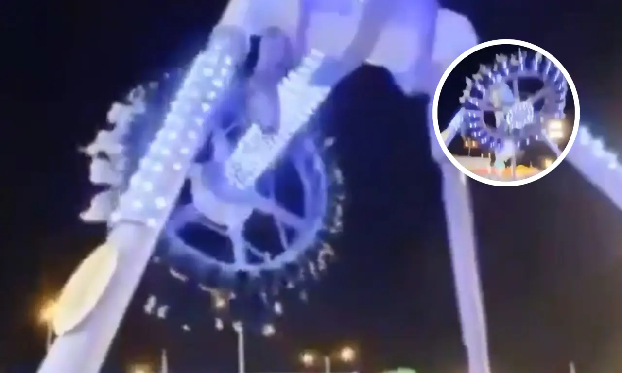  El momento exacto del accidente en el parque de diversiones. 