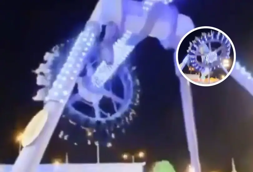 El momento exacto del accidente en el parque de diversiones. El momento exacto del accidente en el parque de diversiones.