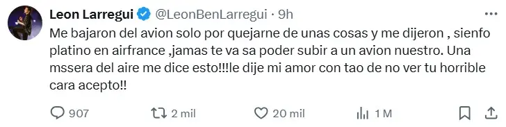 León Larregui borró sus polémicos posteos. Especial.