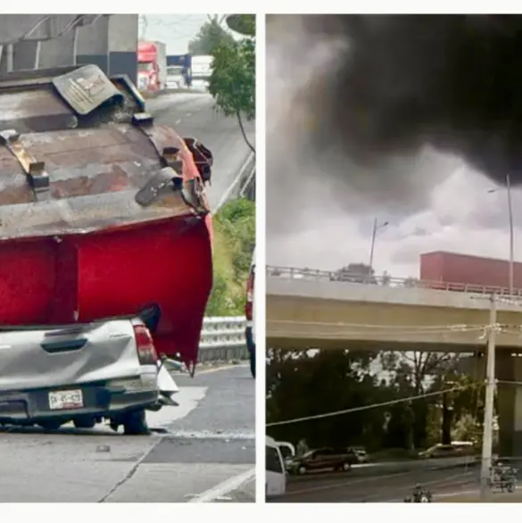 Policías mueren atropellados tras incendio de tráiler en la México–Puebla