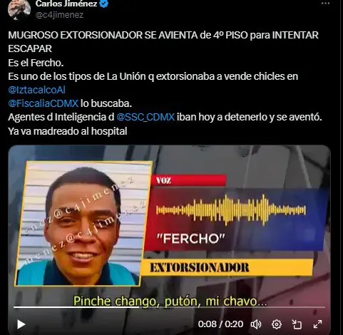 El Fercho, extorsinador de la Unión Tepito Especial
