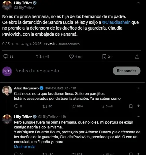 Lilly Téllez niega vínculos familiares Especial