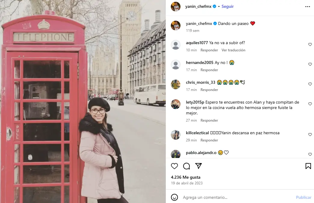Su última publicación en Instagram fue una foto suya en Londres. Instagram.