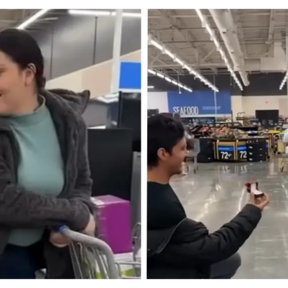 Hombre pide matrimonio a su novia en pleno Walmart mientras hacían la despensa | VIDEO