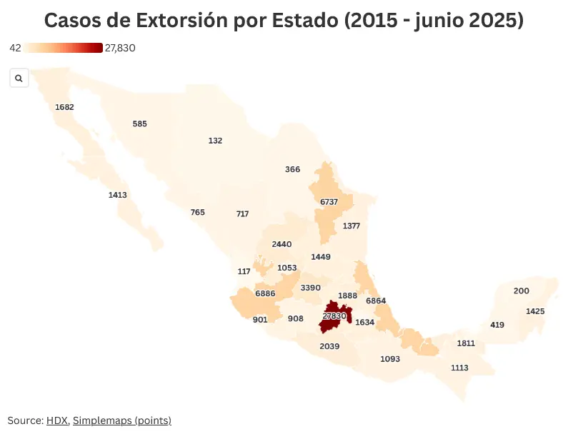 Mapa de la extorsión en México. Mauricio Hernández | Quinto Poder.