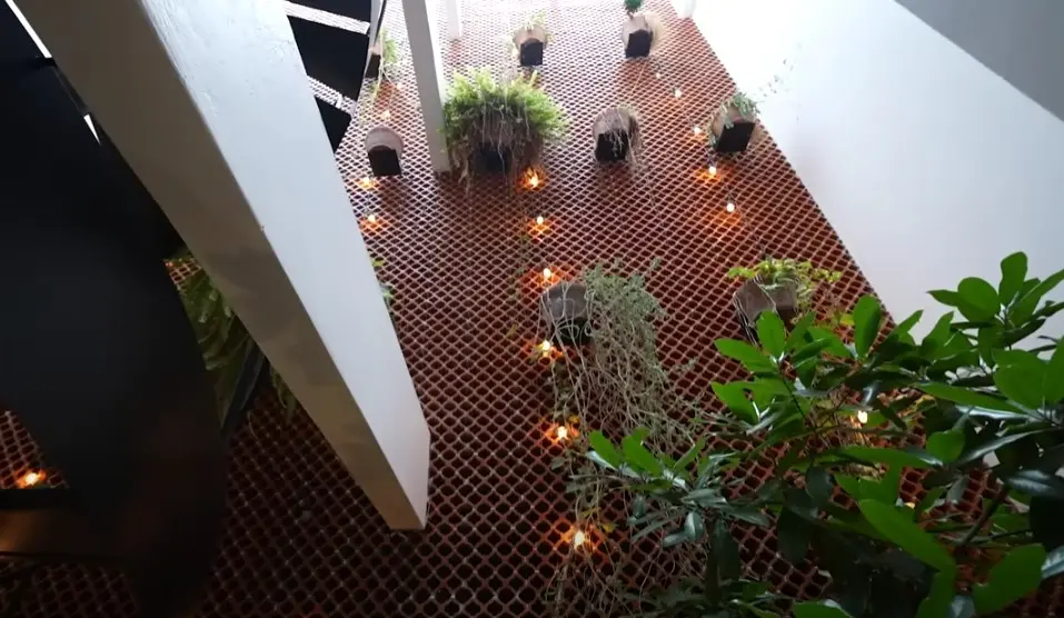 Eliminó el baño de visitas para colocar un jardín vertical en medio de la casa.