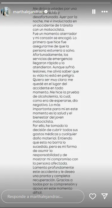 La funcionaria dio su explicación a través de una historia de Instagram. Instagram.